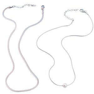 2pcs/Set Fashion Faux Pearl Decor Silver Chain Necklace For Women